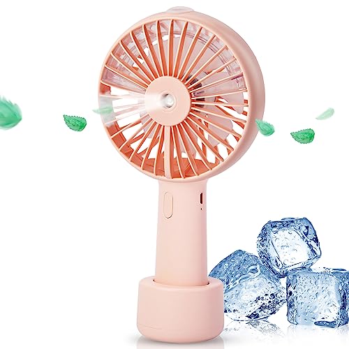 TJC Handheld Portable Spray Mist Fan USB Rechargeable 2000 mAh Li-iON Battery Operated 3 Speed Adjustable Personal Mini Fan for Office Travel Picnic Indoor Outdoor Camping Summer for Women Men - Pink