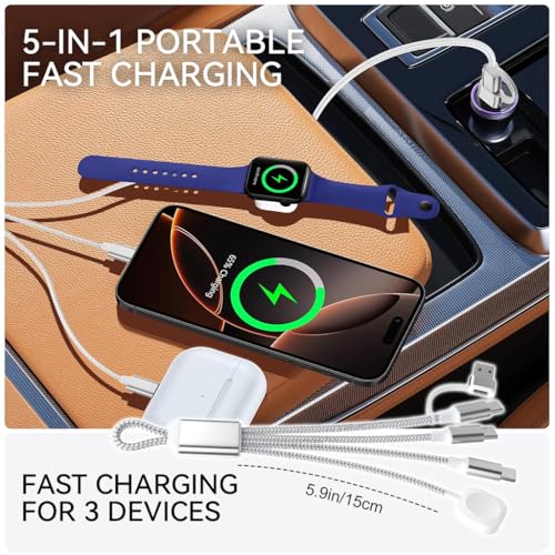 Image of Verilux 3 in 2 Multi Charging Cable with Apple Watch Charger for Travel | PD 60W Type C Cable Fast Charging with Type C /L Cable Portable Designed for iWatch, iPhone 17-8, Galaxy S26-21, 4.9Ft