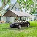 MFSTUDIO 12'x 20' Heavy Duty Carport with Powder-Coated Steel Frame?Portable Garage for Car?Truck, Boat, Car Canopy with All-Season Tarp for Party Tent, White