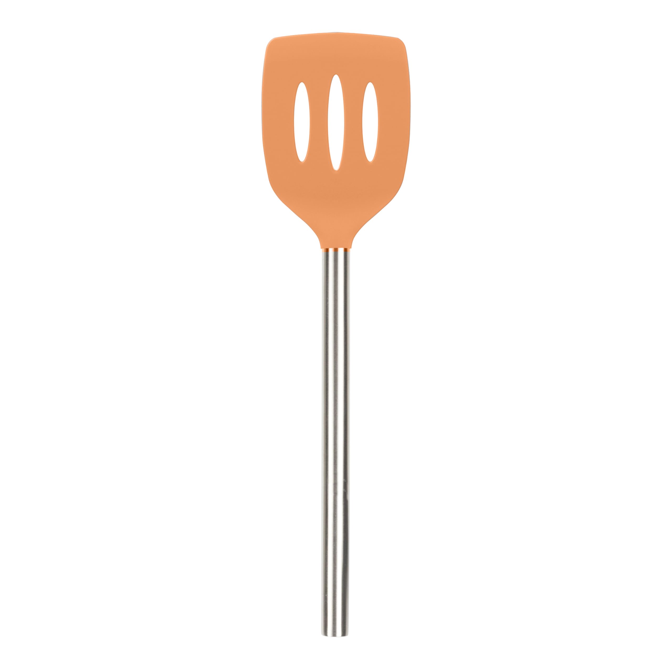 Tovolo Pfannenwender aus Silikon mit Schlitzen und Edelstahlgriff, Pfannkuchenspatel, kratzfestes Küchenutensil für antihaftbeschichtetes Kochgeschirr und Gusseisen-Bratpfannen, Aprikose, 1 Stück