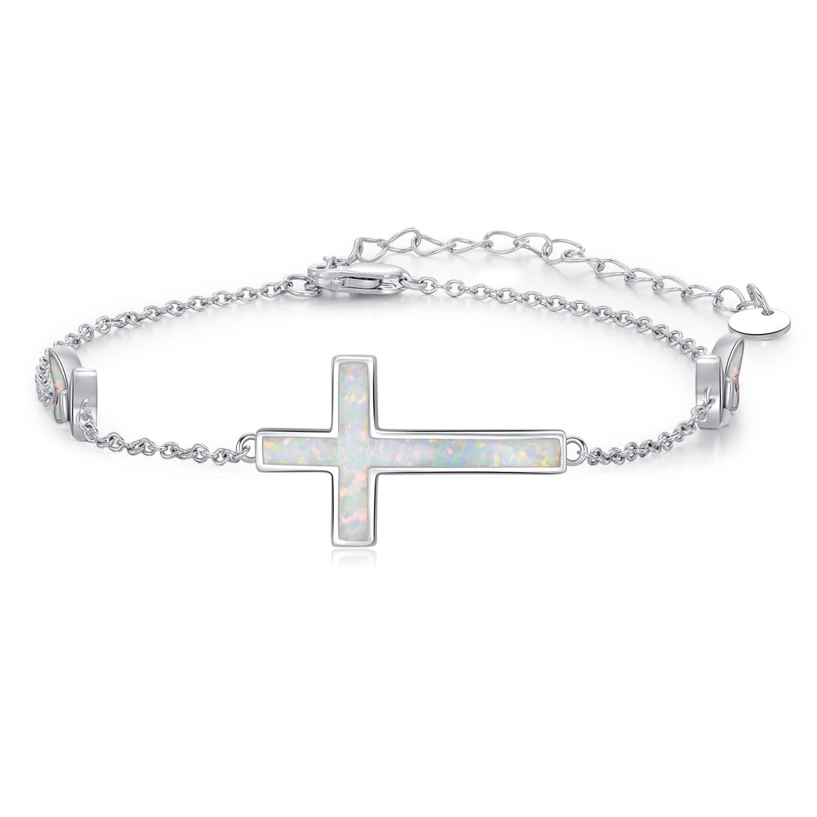Kreuzarmband für Damen 925 Sterling Silber Opal Unendlichkeits Kreuz Armband Religiöses Schmuck Geschenk für Frauen, Ehefrauen, Mütter, Großmütter