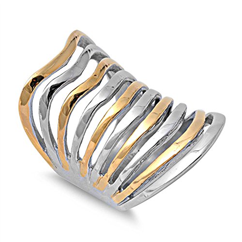STR-0354 Stainless Steel Two-Toned Split Design Ring (8)