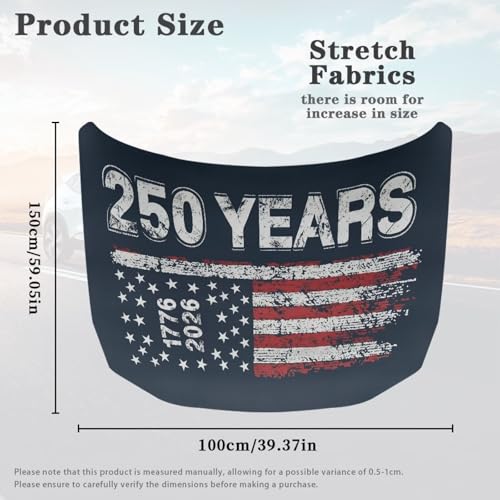 Image of Us 250 Years Car Hood Cover Elastic Washable Hood Covers for Cars Auto Hoods Protector Automotive Decor Half Car Cover for Cars Hoods Banner Replacement