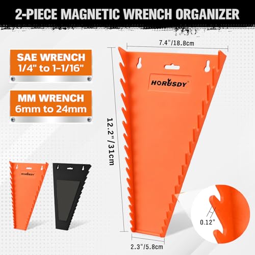 horusdy 2-piece magnetic wrench organizer 32-slot wrench storage rack for toolboxes drawer amp garage sae 1434 - 1-11634 amp metric 6mm - 24mm wrench holder black amp orange 11lbs capacity