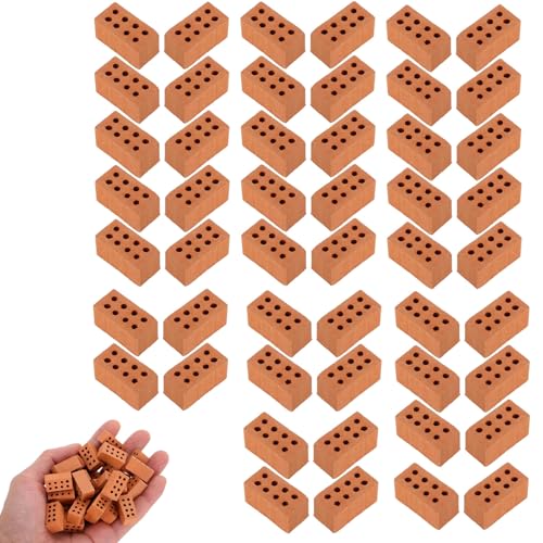 Bloques miniatura rojos 50 unidades 2x1x1 cm, piezas de plástico para manualidades, maquetas, decoración DIY, accesorios para casas de muñecas y jardines en miniatura