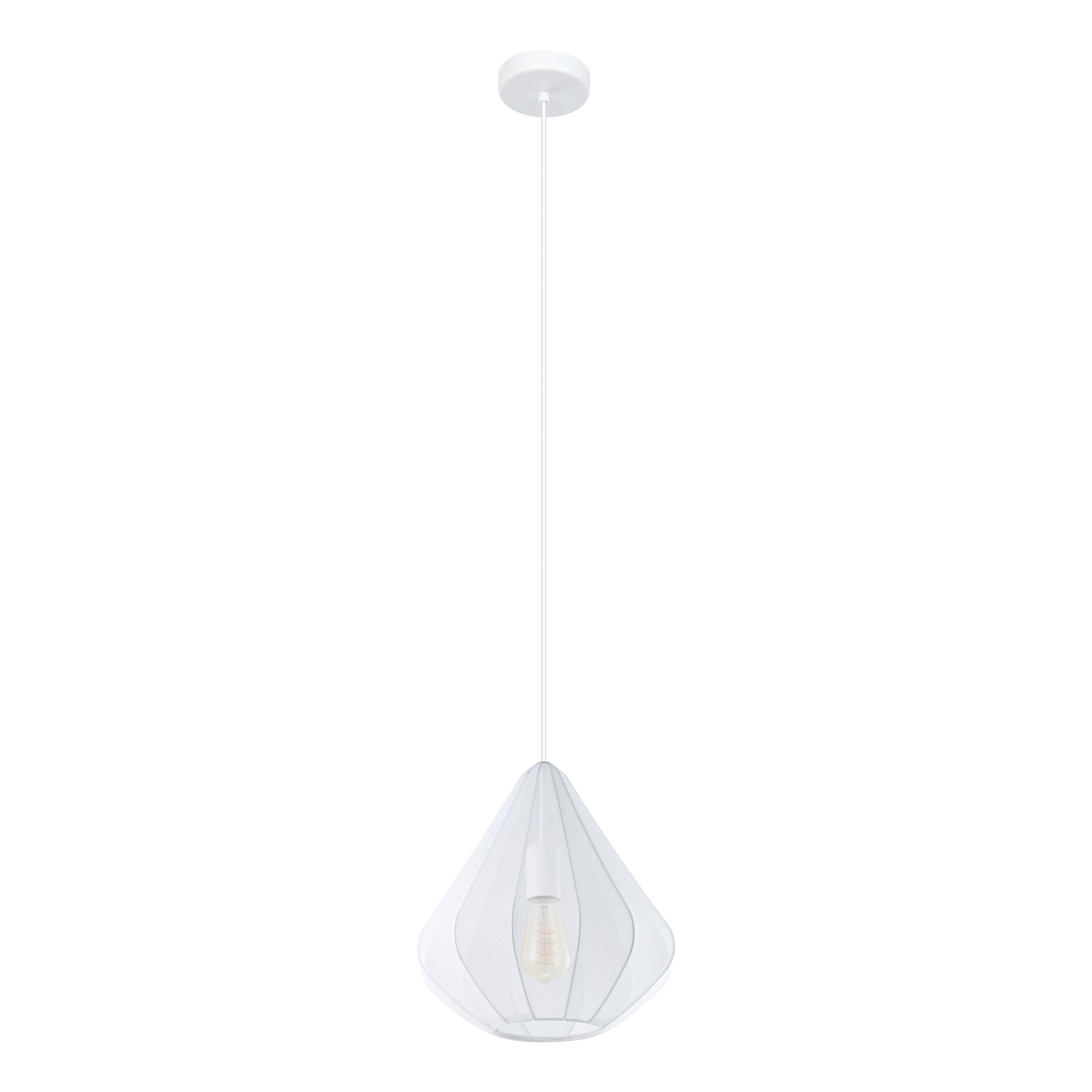 Eglo Pendant Lighting Dolwen, Hanging lamp Above Dining Table, Japanese Design Dining Room Ceiling Light Fixture, Fabric lampshade and Metal in White, E27 Socket, Ø 33.5 cm