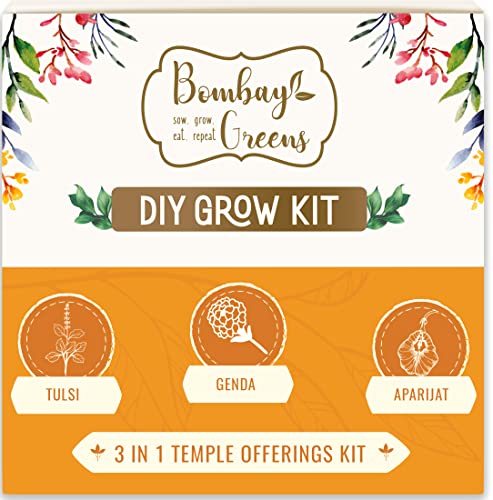 Bombay Greens 3 in 1 Temple Offerings Gardening Kit | Grow Your Own Flowers Kit – Tulsi Seeds, Marigold Seeds & Butterfly Pea Flower Plant Seeds | DIY Kit of Flower Seeds for Home Garden | Combo Seeds Bombay Greens 3 in 1 Temple Offerings Gardening Kit | Grow Your Own Flowers Kit – Tulsi Seeds, Marigold Seeds & Butterfly Pea Flower Plant Seeds | DIY Kit of Flower Seeds for Home Garden | Combo Seeds