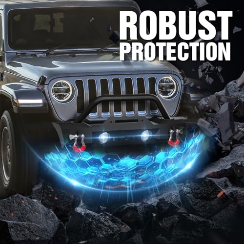 Image of for Gladiator JT & Wrangler JL JK Stubby Front Bumper Compatible with 2007-2026 Jeep Wrangler JK JKU JL JLU Unlimited & Gladiator JT with Winch Plate, Bull Bar, OE Fog Light Holes, D-rings