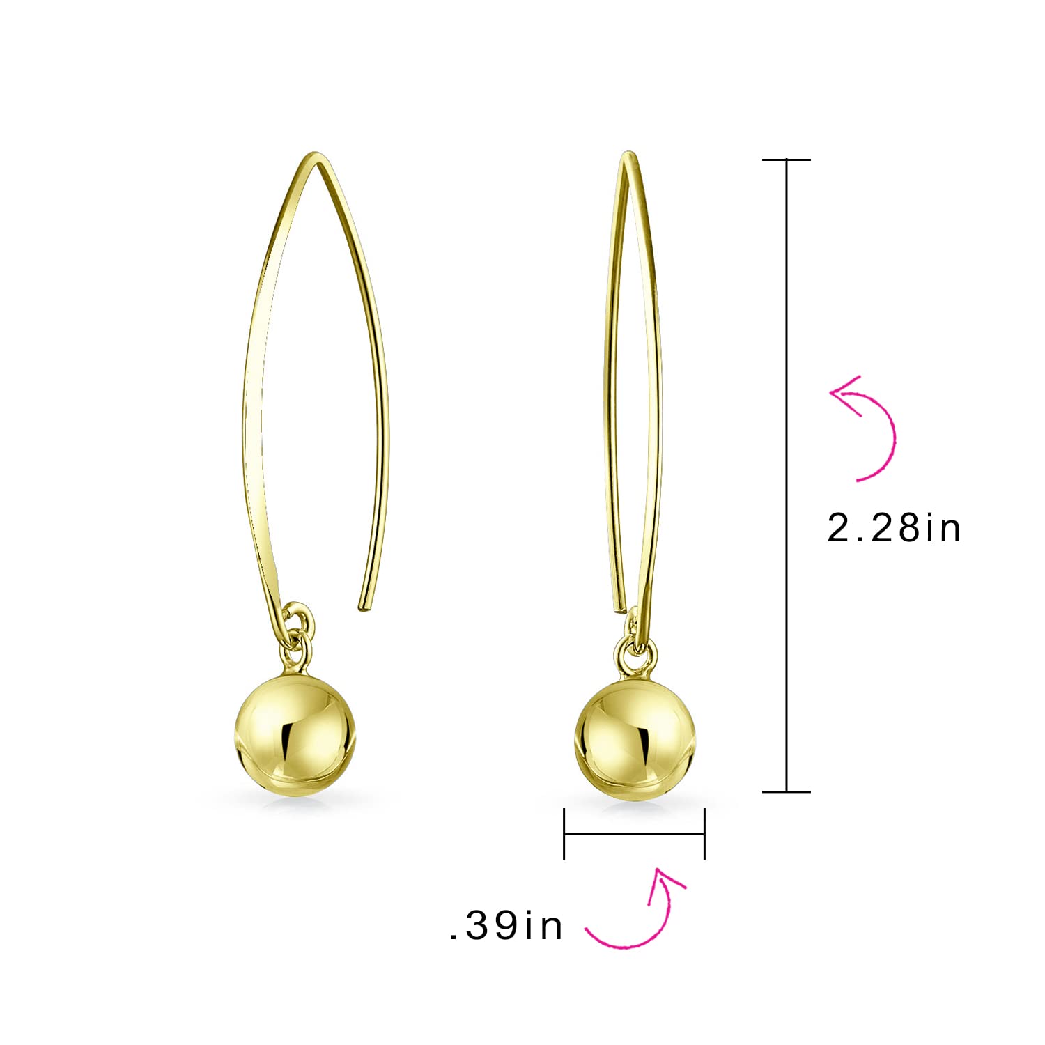 Orecchini a filo lungo e sottile con design geometrico minimalista, perline sfalsate, per donna e adolescente, placcati in oro giallo 14K, argento sterling .925, perla da 8MM.