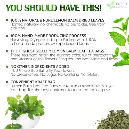 Image of FreshDrinkUS, Lemon Balm Tea Bags | 75 Count |100% Pure Melissa officinalis - Naturally Calming Herbal Tea | Caffeine-Free, Premium Quality, Refreshing Flavor, Sustainably Sourced