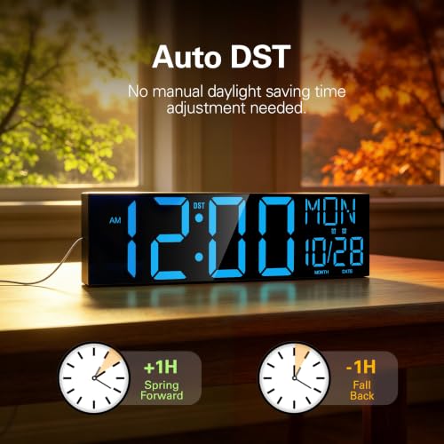 Image of JALL 30 inch Massive Digital Wall Clock for Gym, Wall Clock with Jumbo Number, Remote Operated Extra-Large Display for Church, Gym, Living Room, Blue