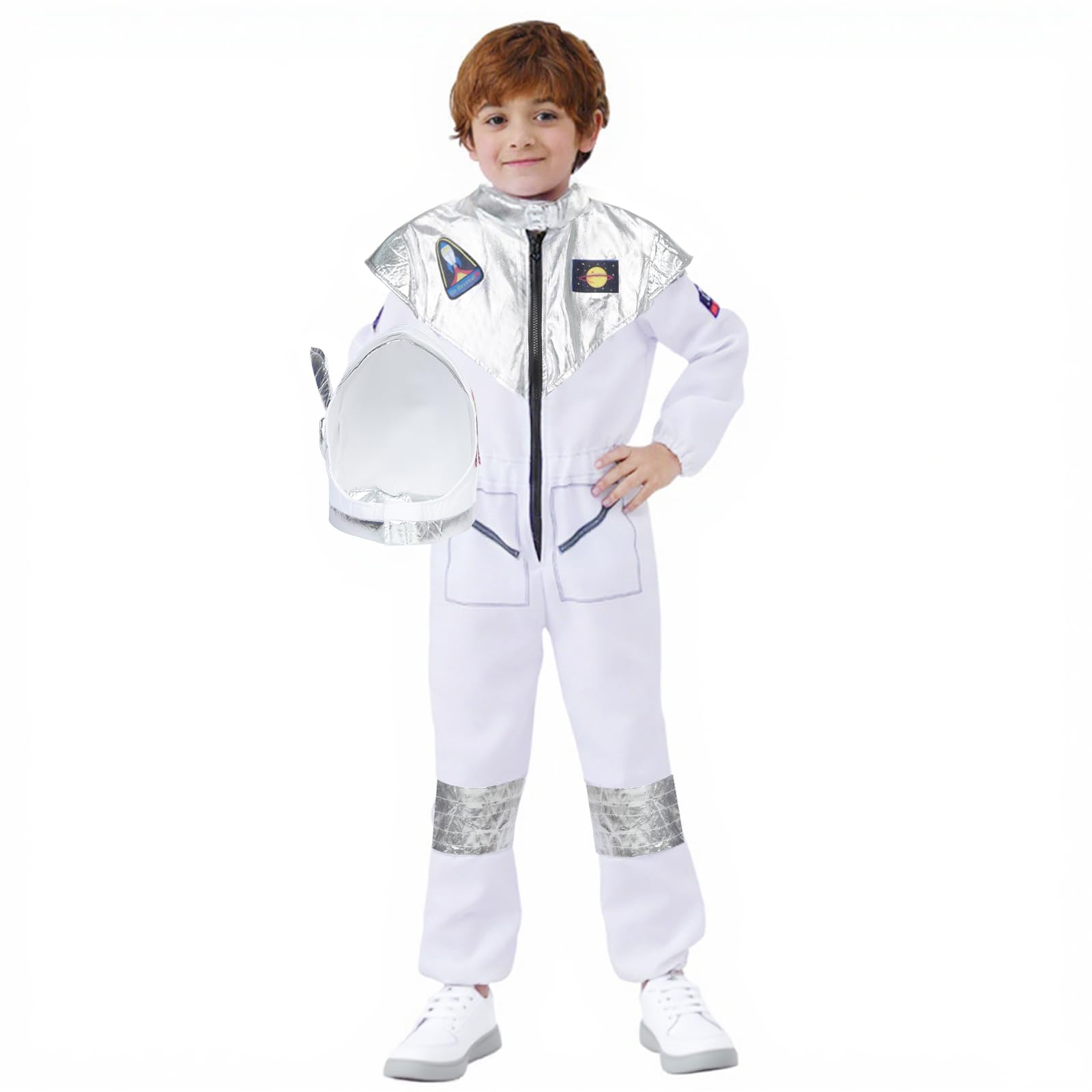 BSBUY Kids Astronaut Costume Unisex Astronaut Costume Cosplay Toys Space Adventure Outfit with Astronaut Helmet Spaceman Jumpsuit Fancy Dress for Girls or Boys World Book Day Christmas Gift(110)