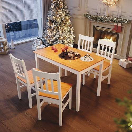 ELEGANT Kitchen Furniture Wooden Dinning Table and 4 Chairs Nature ...
