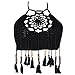 WANGSCANIS Lady Women's Sexy Hollow Out Crochet Knit Halter Flower Embroidered Tassel Bikini Tops Crop Tank Cami Swimwear Black