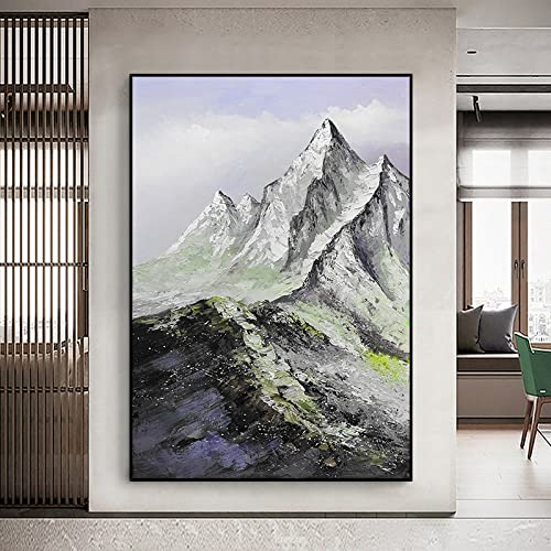 Peinture paysage montagne vert 3D grand format 90x135cm tableau abstrait salon