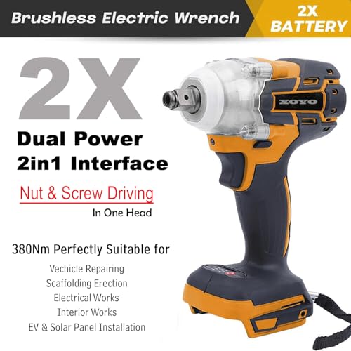 Image of XOYO Cordless Impact Wrench X-Series 21V | 2in1 Interface both NUT /SCREW Driving Head | 2x21V Batteries | Max Torque 380Nm (206ft-lbs) | 2 Speed | Brushless Motor | FREE Screw Bits