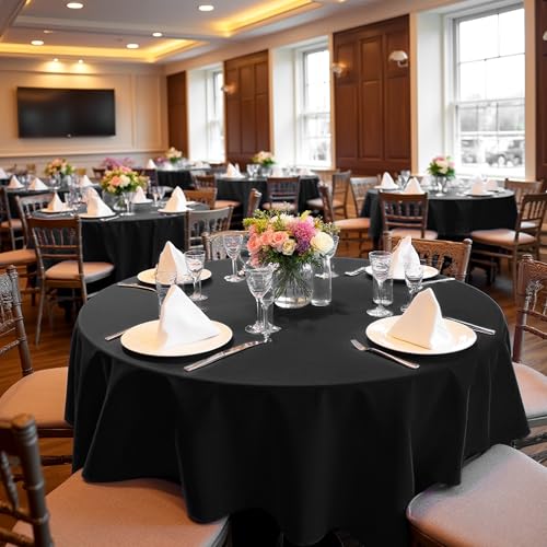 Image of sancua 70 Inch Round Tablecloths Black (Fit 20-58 Inch Tables), 6 Pack