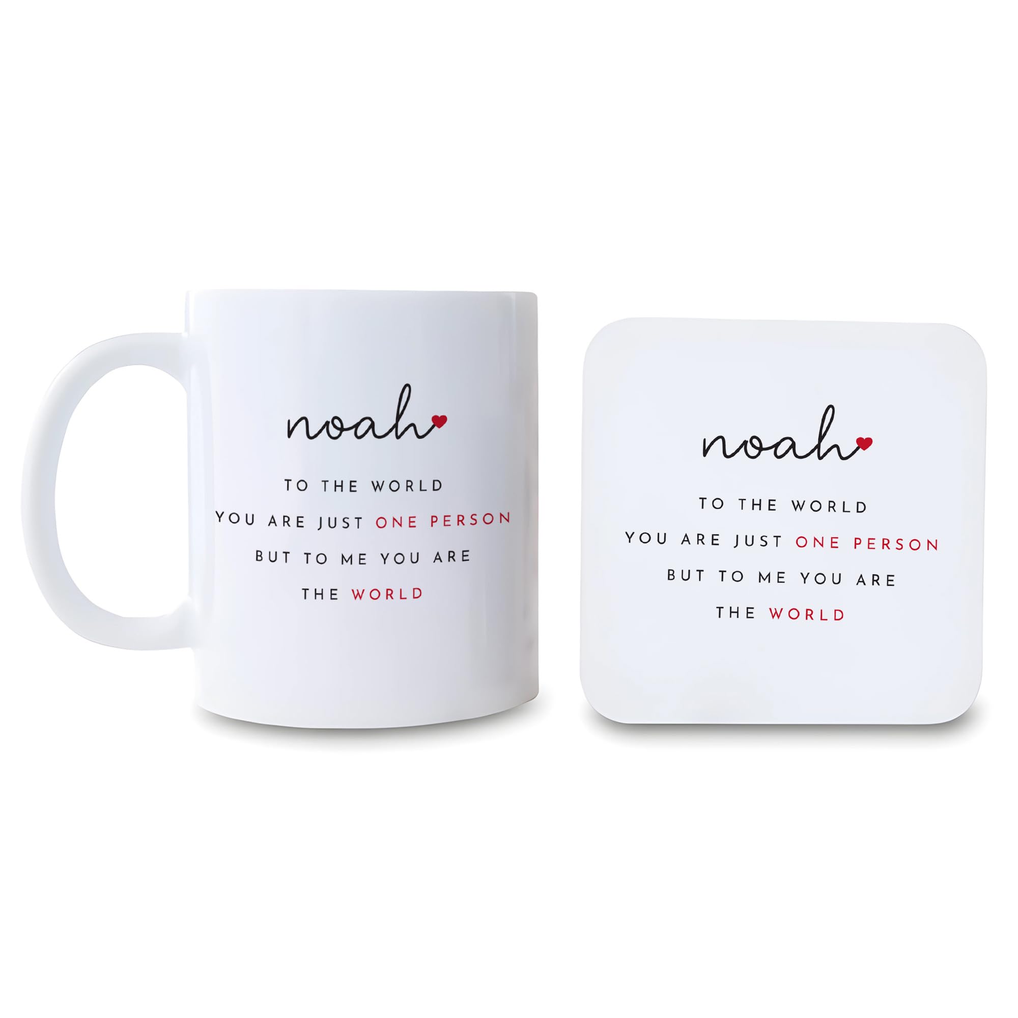 Personalised Valentine's Day Mug or Coaster Gift for Boyfriend Girlfriend Wife Husband Custom Name To Me You Are The World Romantic Present