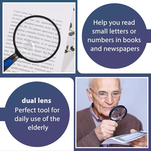 Image of Feosky Handheld Reading Magnifier, 10X Magnifier, 75mm Shatterproof Lens, Non-Slip Handle for Adults Close Work, Hobbies and Halloween & Cosplay(Blue /Black)
