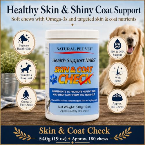 The Natural Pet Vet Skin & Coat Check Soft Chews for Dogs with Omega-3, Fish Oil, Biotin, EPA & DHA, 180 Count - Image 3