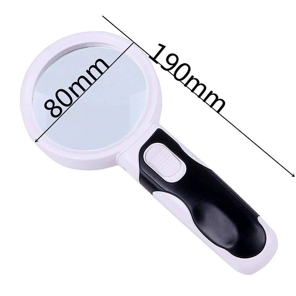 Lente d'Ingrandimento illuminata a LED con ingrandimento 20x, Leggera e Portatile, per la Lettura, con Custodia in Tessuto per Lenti/Nero