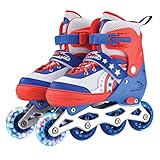 Rugged Racer Roller Blade Inline Skates with LED Light up Wheels - Adjustable in 3 Sizes Roller Skates for Kids - Suitable for Kids Aged 10 Years and Up, RWB