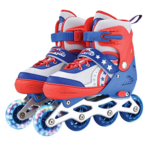 Rugged Racer Roller Blade Inline Skates with LED Light up Wheels - Adjustable in 3 Sizes Roller Skates for Kids - Suitable for Kids Aged 10 Years and Up, RWB