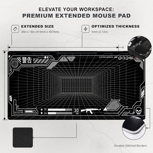 Image of Extended Desk Mat 458 x 915 mm | Premium Abstract Purple Desk Mat with Stitched Edges | 3mm Thick Non-Slip Desk Pad for Gaming, Office & Workstation (Gaming HUD)