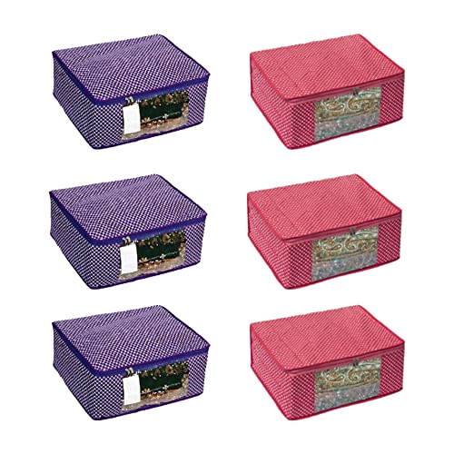 Image of Bag Clothe|Suit Bag|Cotton Saree Cover Closet Orgnizer /Saree Bags for Wardrobe Orgnizer Clothe Covers | Cover|Dress Cover Bag (Pack of 6, Pink + Purple)