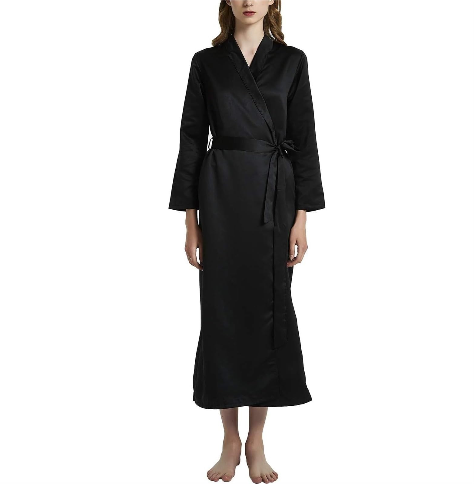 Albornoz Albornoz para Mujer, Bata De Satén, Kimono, Dama Honor, Boda, Pijamas Ropa(Black,XL)