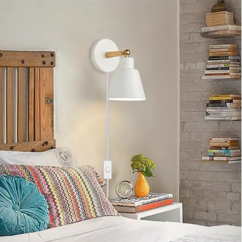 Aplique de pared E27 orientable 240° con interruptor integrado y cable para iluminación interior