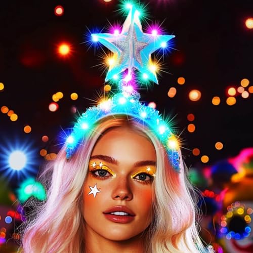 Zoestar Diadema de estrellas con luces LED, diadema brillante para festivales, fiestas, disfraces, accesorios para el cabello para mujer