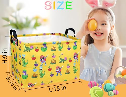 Image of Rectangle Empty Easter Baskets Boy Large Toy Storage Bin Girls collapsible Hamper Waterproof Canvas Box Kid Gifts Spring Decor( Sunglasses Dinosaur Egg )