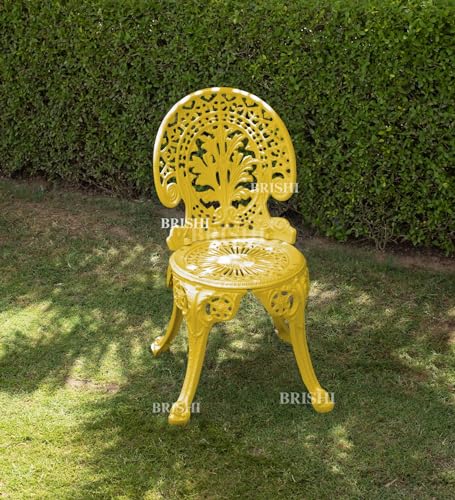 Image of BRISHI Cast Aluminium Garden Patio Seating Chair and Table Set for Balcony Outdoor Furniture with 1 Table and 4 Chair Set (Yellow)