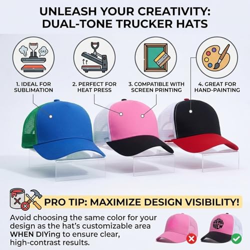 Image of 5 Pack Sublimation Blank Trucker Hats, Mesh Baseball Caps Bulk for DIY Crafting Snapback Plain Hat, Assorted Colors