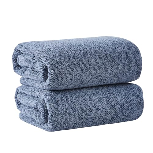 Great Bay Home Blue Bath Sheet - 100% Cotton Oversized 2 Pack 68x35 Towel Set - Absorbent, Quick-Drying, Durable Bath Sheet for Bathroom Decor - Low-Twist, Two-Ply Fibers (Chambrey Blue)