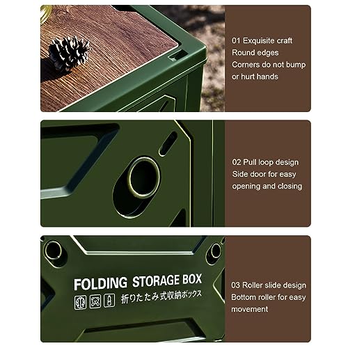 Fockety Collapsible Storage Bins with Wood Lid, Folding Camping Plastic Storage Box - Image 3