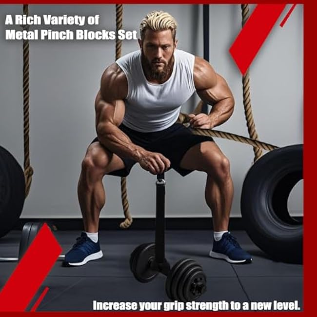 Iron Pinch Block Grip Strength Set with Loading Pin Workout Rock Climbing Power Finger Forearm Hand Strength Training Strengthener Equipment for Home Gym
