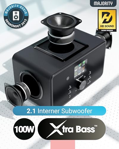 Internetradio WLAN | DAB Radio mit Bluetooth | Küchenradio 100 Watt 2.1-Lautsprecher mit Subwoofer | DAB Plus Radio | Internet Radios | Digitalradio DAB Plus mit Fernbedienung | MAJORITY Bard
