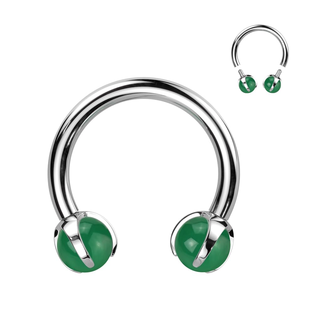 Paula & Fritz® Hufeisen UNIVERSAL Natur-Stein Circular Barbell Brustwarzen-Piercing Titan-IUM Grad 23 1,2-mm Stab-Dicke 3-mm Kugel-größe Set Septum