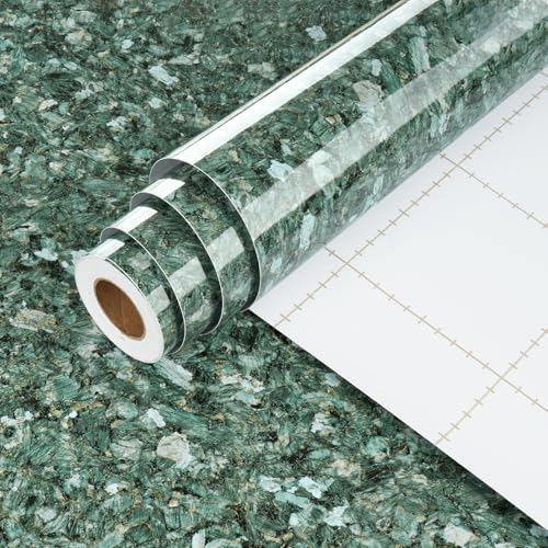 Papel autoadhesivo de mármol verde impermeable y lavable con sistema despegar y pegar 8