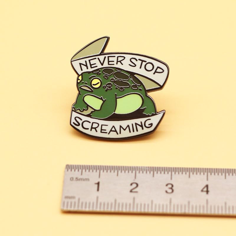 Never Stop Screaming Funny Frog Cartoon Toad Enamel Pins Rain Frog Brooch Lapel Badge for Backpacks Clothing Jackets Hats Fashion Jewelry