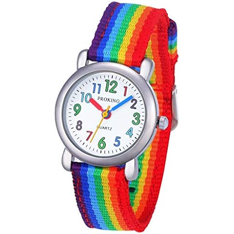 Edillas Kids Watches,Children Analogue Quartz Watch for Boys Girls Kids Waterproof Time Teach Watches, Color Dial Soft Band Wrist for Kids Sport Outdoor Wrist Watches (White) (Red 03) Cover