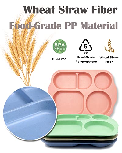 Kitlab Unbreakable Divided Plates, 4 Pack Wheat Straw Tray, Large Fast Food Tray For Toddlers Adults Kids Children thumb #2