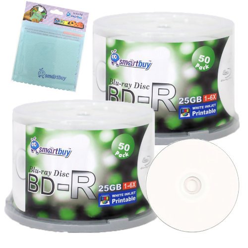 Smartbuy 100-disc 25GB 6x BD-R Blu-Ray White Inkjet Hub Printable Blank ...