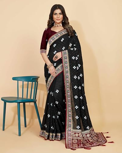 Image of Jaanvi fashion Women's Pasapalli Design Sambalpuri Silk Saree with Swarovski Work & Blouse Piece
