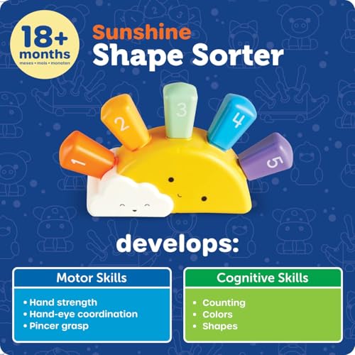 Image of Learning Resources Sunshine Shape Sorter, Fine Motor Skills, Numbers Matching Skills Activities, Montessori Toddler Toys, Sensory Bin for Kids, Preschool Activities, Girls and Boys Gifts