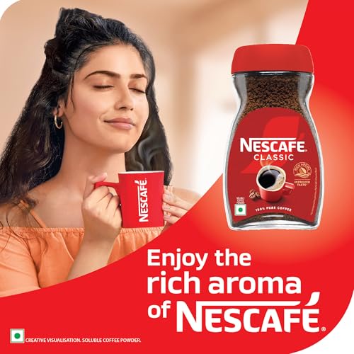 Image of NESCAFE Classic Instant Coffee Powder | Great start to your morning | 100% Pure Coffee | 24g Jar