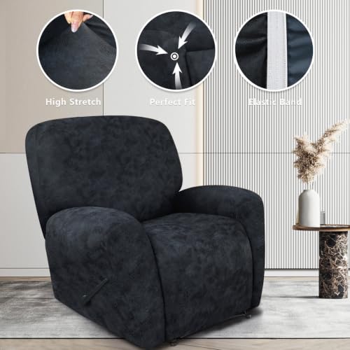 Image of ANARACHON Leather Like Recliner Chair Covers Heavy Duty, 4 Pieces Recliner Cover for Recliner Chair, Leather Cover for Recliner slipcovers Washable for Pets (03Navy Blue)