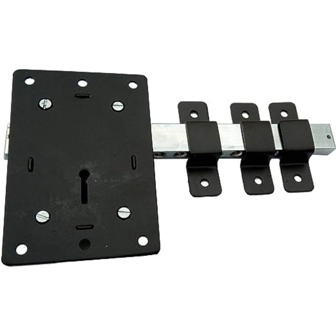 Hindson 10 Chal Iron Gate Lock | Heavy Duty 8 Lever Door Lock with 3 Keys | Double Side Operated Main Gate Lock for Home & Office | Strong Metal Body (Black Finish) 1